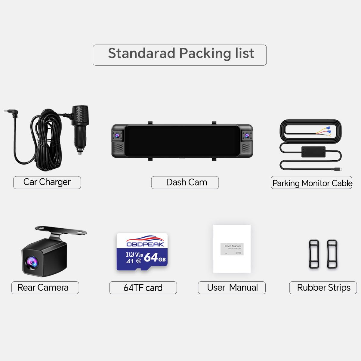 D80 4-Channel 4K Mirror Dash Cam, 11” touchscreen, ADAS, BSD, night vision, parking mode, 64GB card.