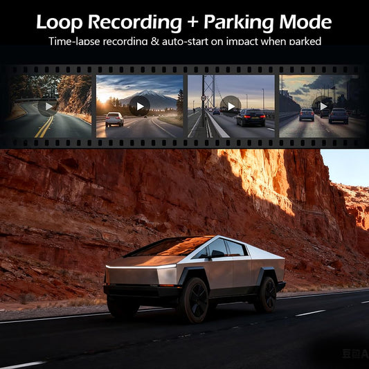 Tesstudio Cybertruck Mirror Cam, 11.26" IPS display, dual camera 2.5K, night vision, Tesla accessory.