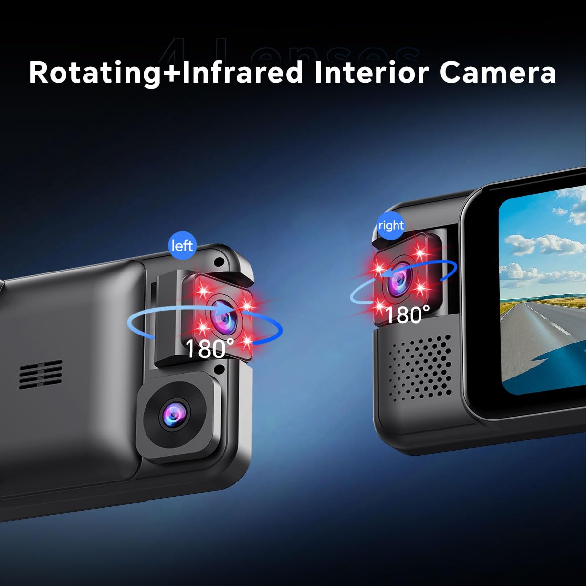 D80 4-Channel 4K Mirror Dash Cam, 11” touchscreen, ADAS, BSD, night vision, parking mode, 64GB card.