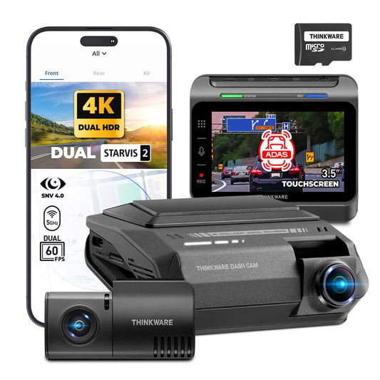 THINKWARE ARC900 2CH 4K Dash Cam, HDR, Night Vision 4.0, WiFi, GPS, touchscreen, includes 64GB card.