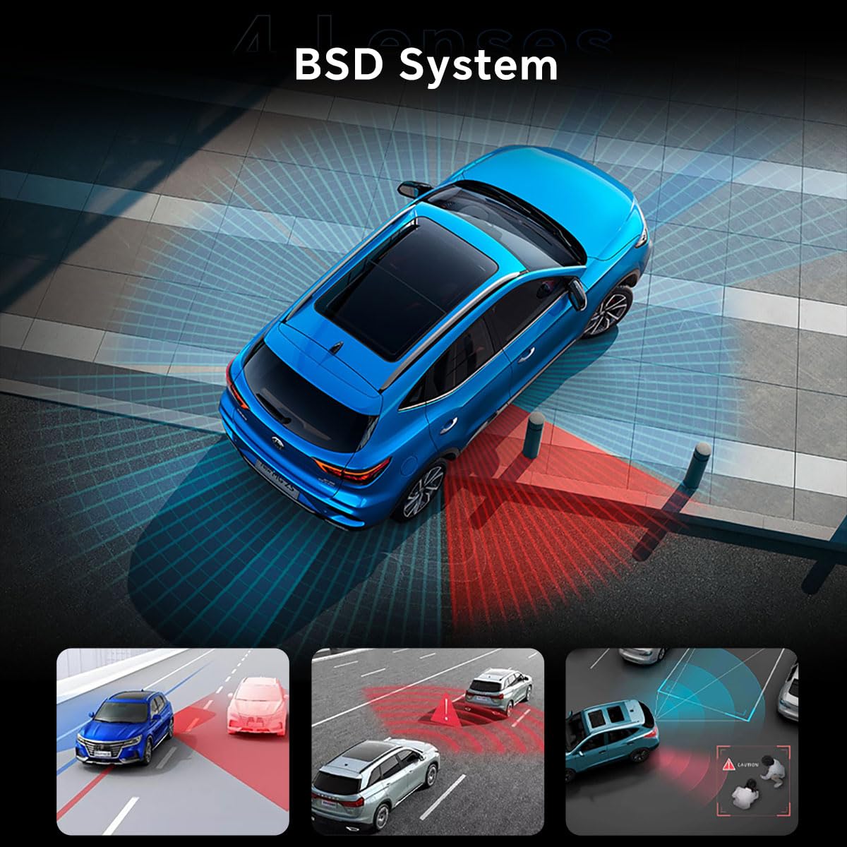 D80 4-Channel 4K Mirror Dash Cam, 11” touchscreen, ADAS, BSD, night vision, parking mode, 64GB card.