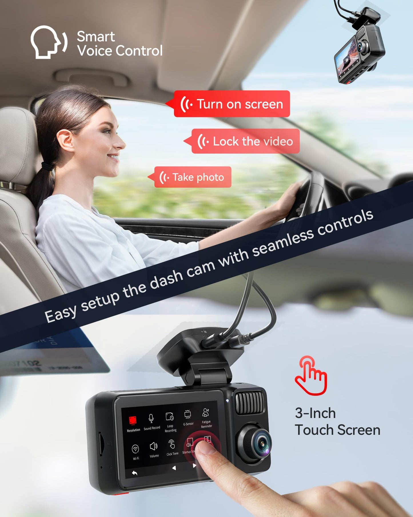 REDTIGER F17 Elite 3-Channel 4K Dash Cam, STARVIS 2, Night Color, Voice Control, WiFi, GPS, 128GB card.
