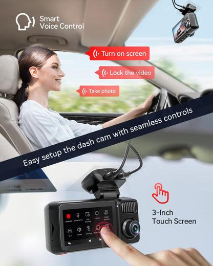 REDTIGER F17 Elite 3-Channel 4K Dash Cam, STARVIS 2, Night Color, Voice Control, WiFi, GPS, 128GB card.
