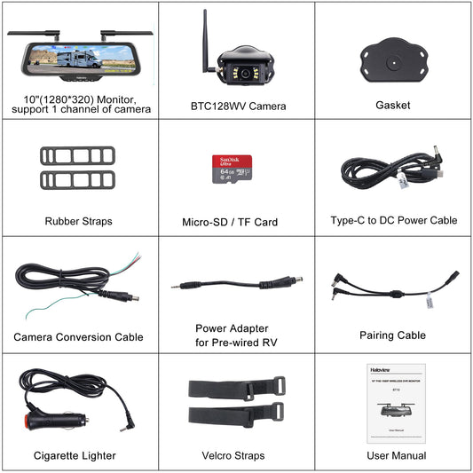 Haloview Byte Tango BT10 Wireless 10" Monitor 1080P Rear View Mirror Dashcam Backup Camera System-BT10