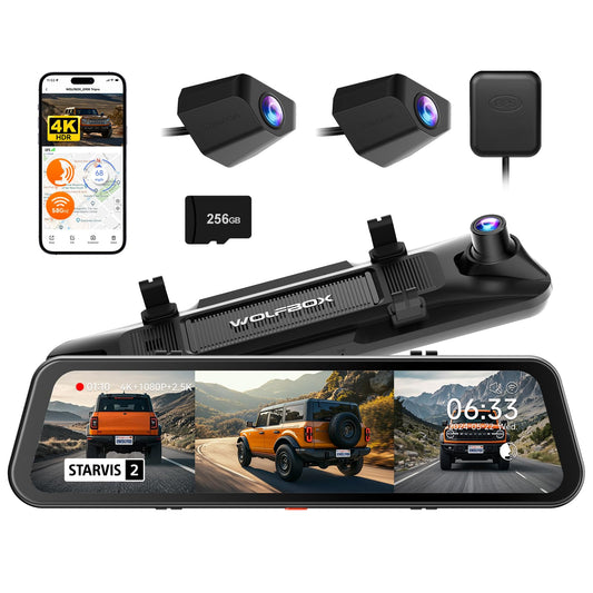 WOLFBOX G900 Tripro Bumper 3-Channel 4K Dash Cam, STARVIS 2, WiFi, GPS, voice control, 256GB.