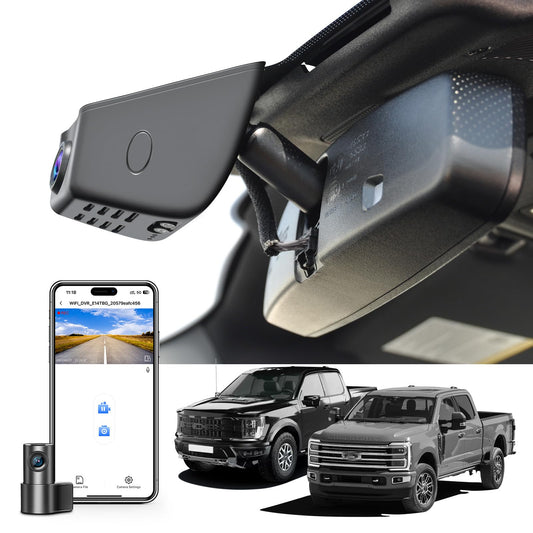 Mangoal Front 4K & Rear 1080P Dash Cam for Ford F150 & Super Duty, WiFi App, GPS, includes 128GB card.