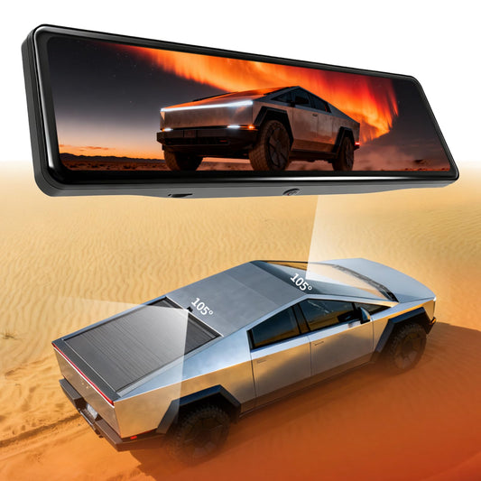 Tesstudio Cybertruck Mirror Cam, 11.26" IPS display, dual camera 2.5K, night vision, Tesla accessory.