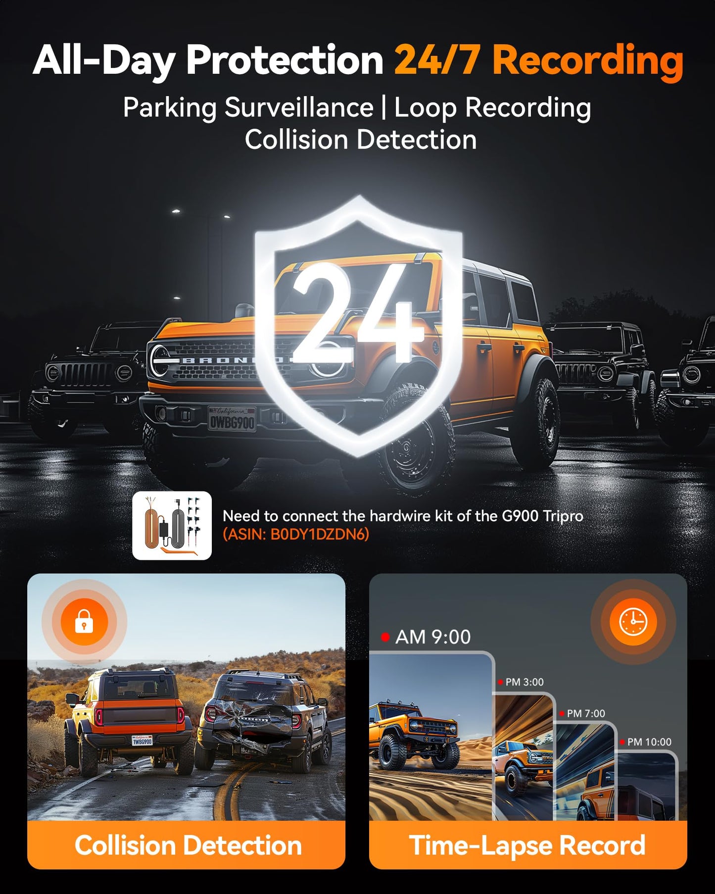 WOLFBOX G900 Tripro Bumper 3-Channel 4K Dash Cam, STARVIS 2, WiFi, GPS, voice control, 256GB.