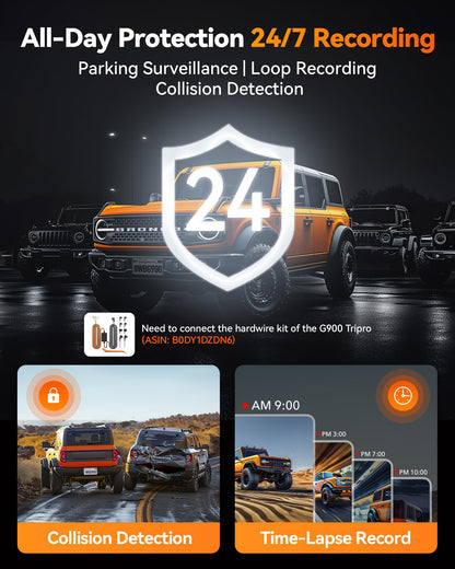WOLFBOX G900 Tripro Bumper 3-Channel 4K Dash Cam, STARVIS 2, WiFi, GPS, voice control, 256GB.