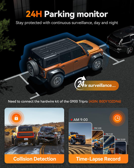 WOLFBOX G900 Tripro Cabin 3-Channel 4K Dash Cam, STARVIS night vision, WiFi, voice control, 256GB.