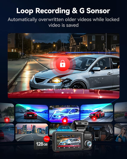 REDTIGER F17 Elite 3-Channel 4K Dash Cam, STARVIS 2, Night Color, Voice Control, WiFi, GPS, 128GB card.