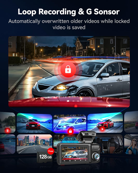 REDTIGER F17 Elite 3-Channel 4K Dash Cam, STARVIS 2, Night Color, Voice Control, WiFi, GPS, 128GB card.